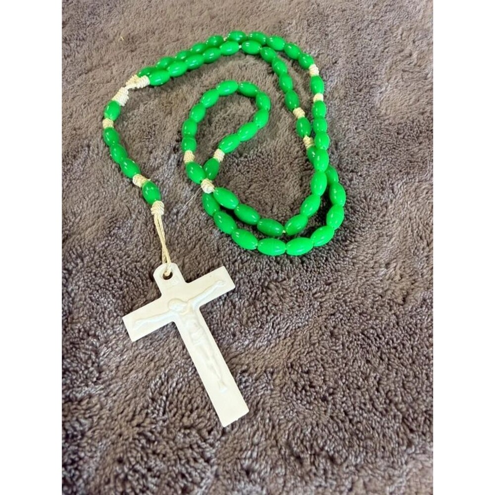 Green Molded Plastic Corded Rosary